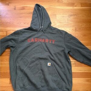 Carhartt Charcoal Gray Hoodie with Red Logo